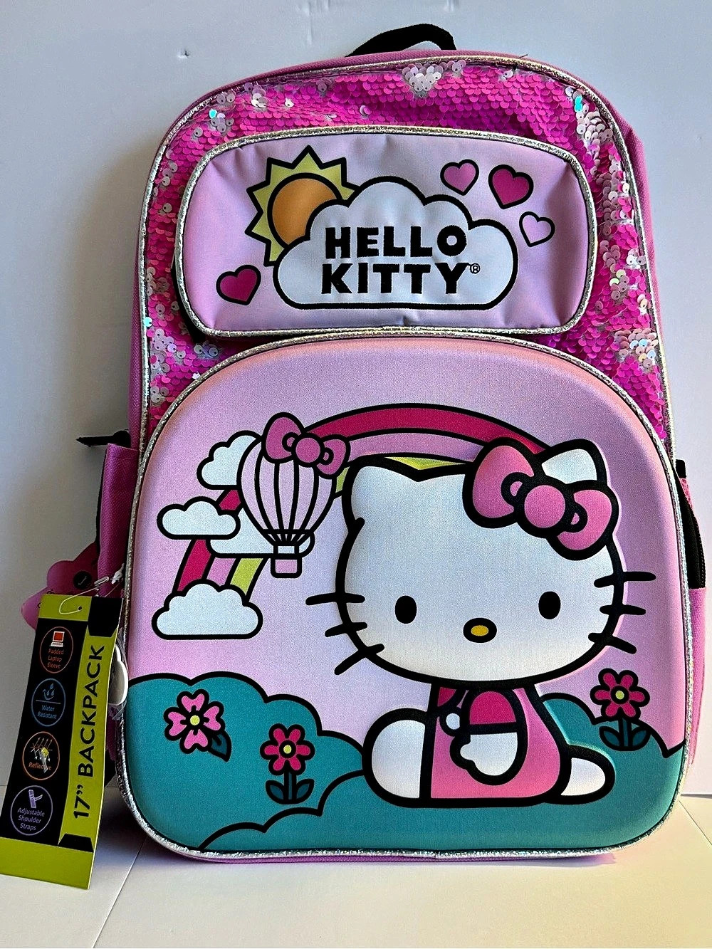 Hello Kitty 17” Pink Sequin Rainbow Backpack NWT